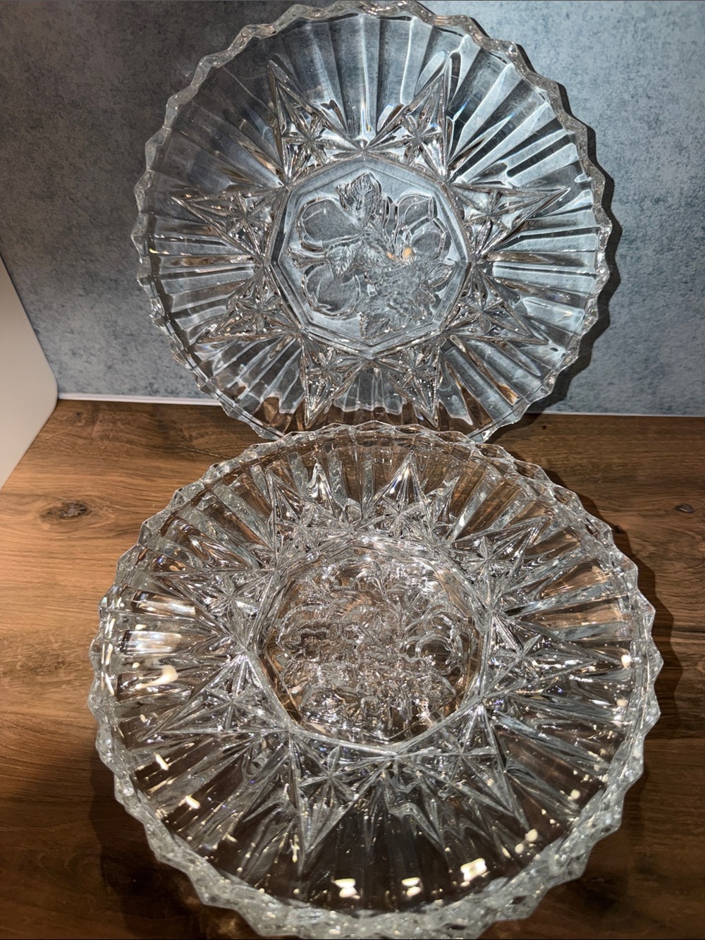 Old Vintage Pioneer Cut Glass Decorative Salad plates  - set of four